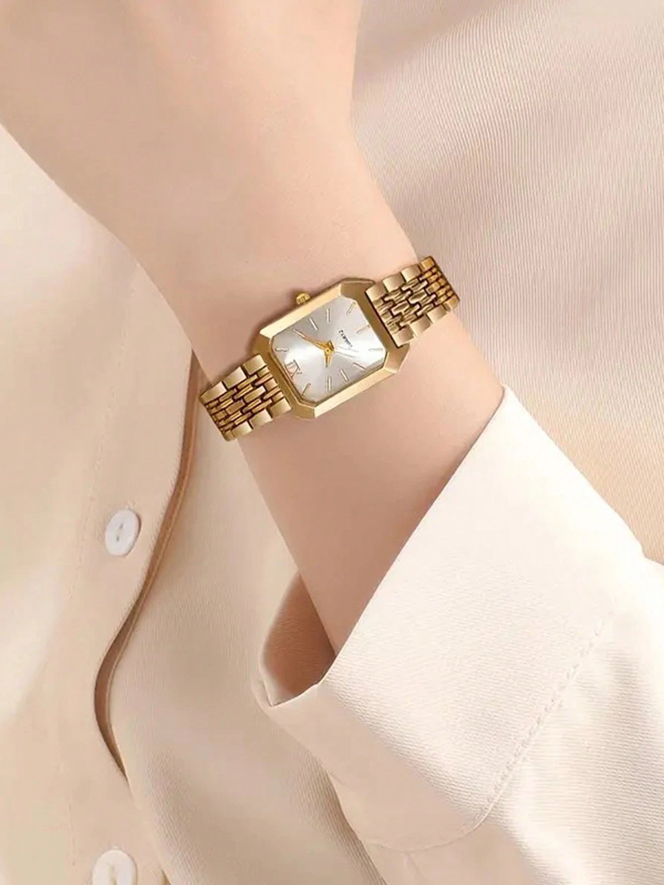 Luxe dameshorloge met roestvrijstalen band, zakelijk casual chique vierkant quartz polshorloge
