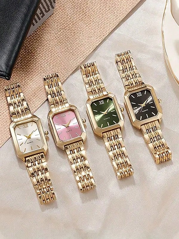 Luxe dameshorloge met roestvrijstalen band, zakelijk casual chique vierkant quartz polshorloge