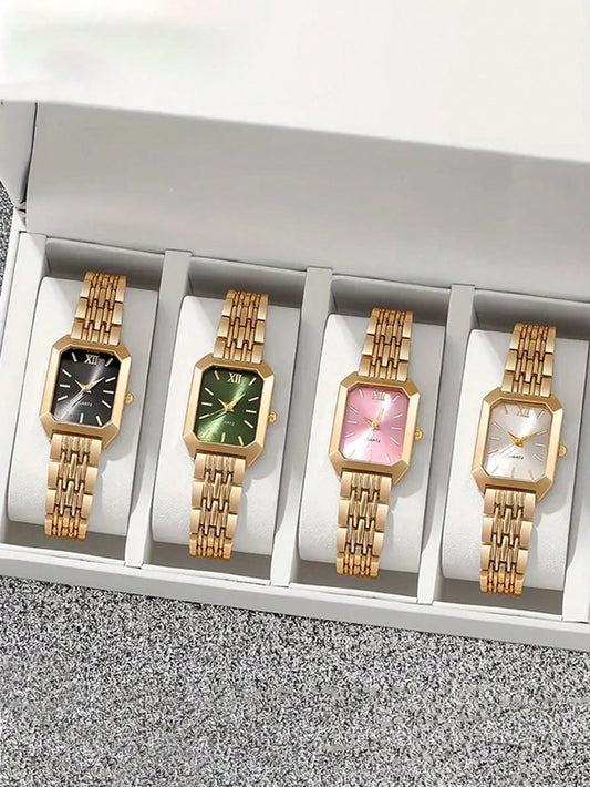 Luxe dameshorloge met roestvrijstalen band, zakelijk casual chique vierkant quartz polshorloge