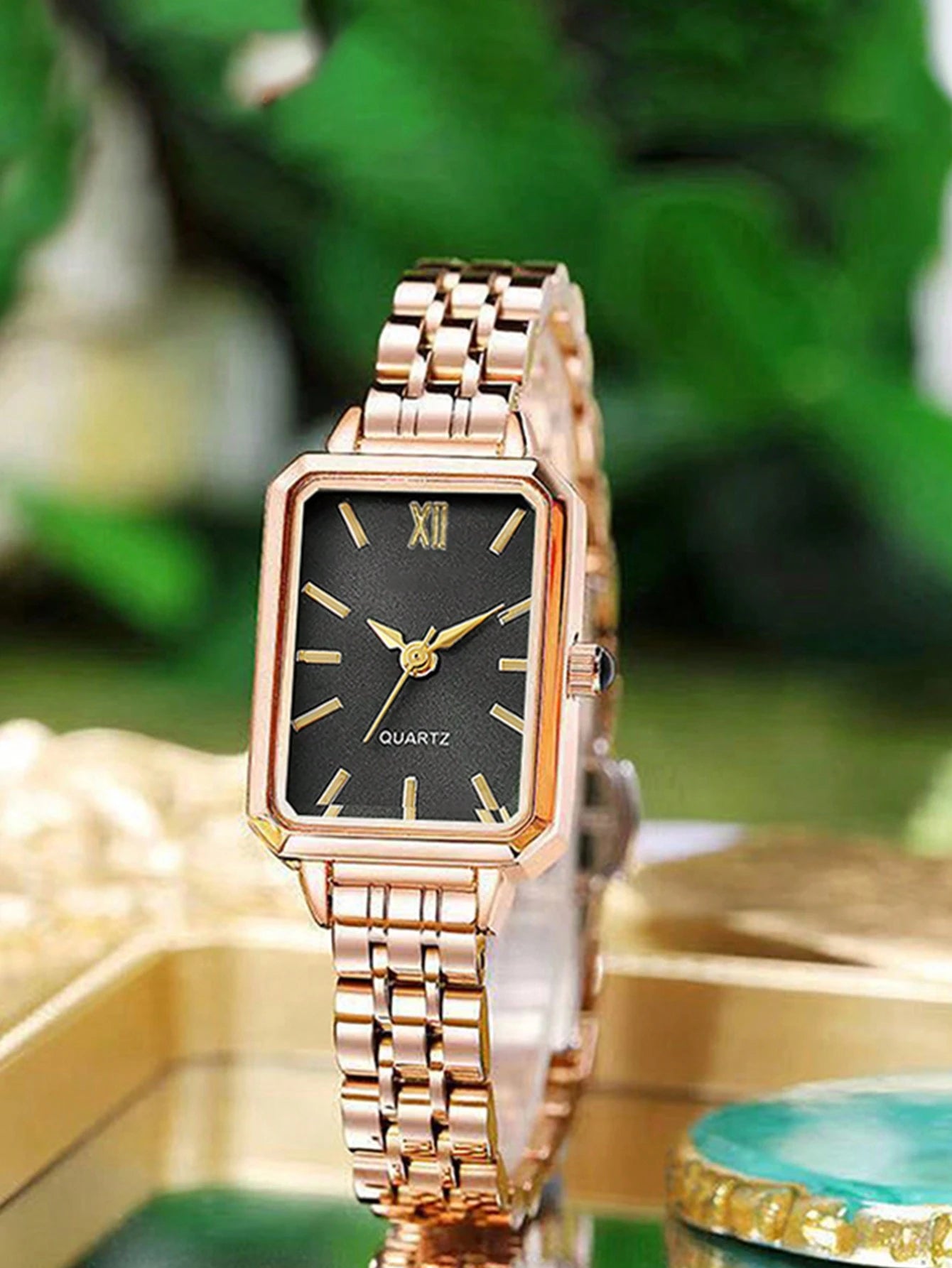 Luxe dameshorloge met roestvrijstalen band, zakelijk casual chique vierkant quartz polshorloge