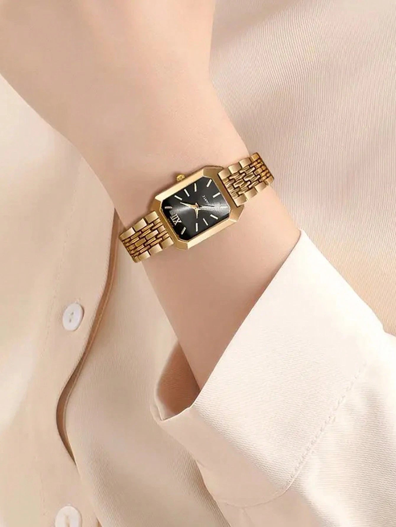 Luxe dameshorloge met roestvrijstalen band, zakelijk casual chique vierkant quartz polshorloge