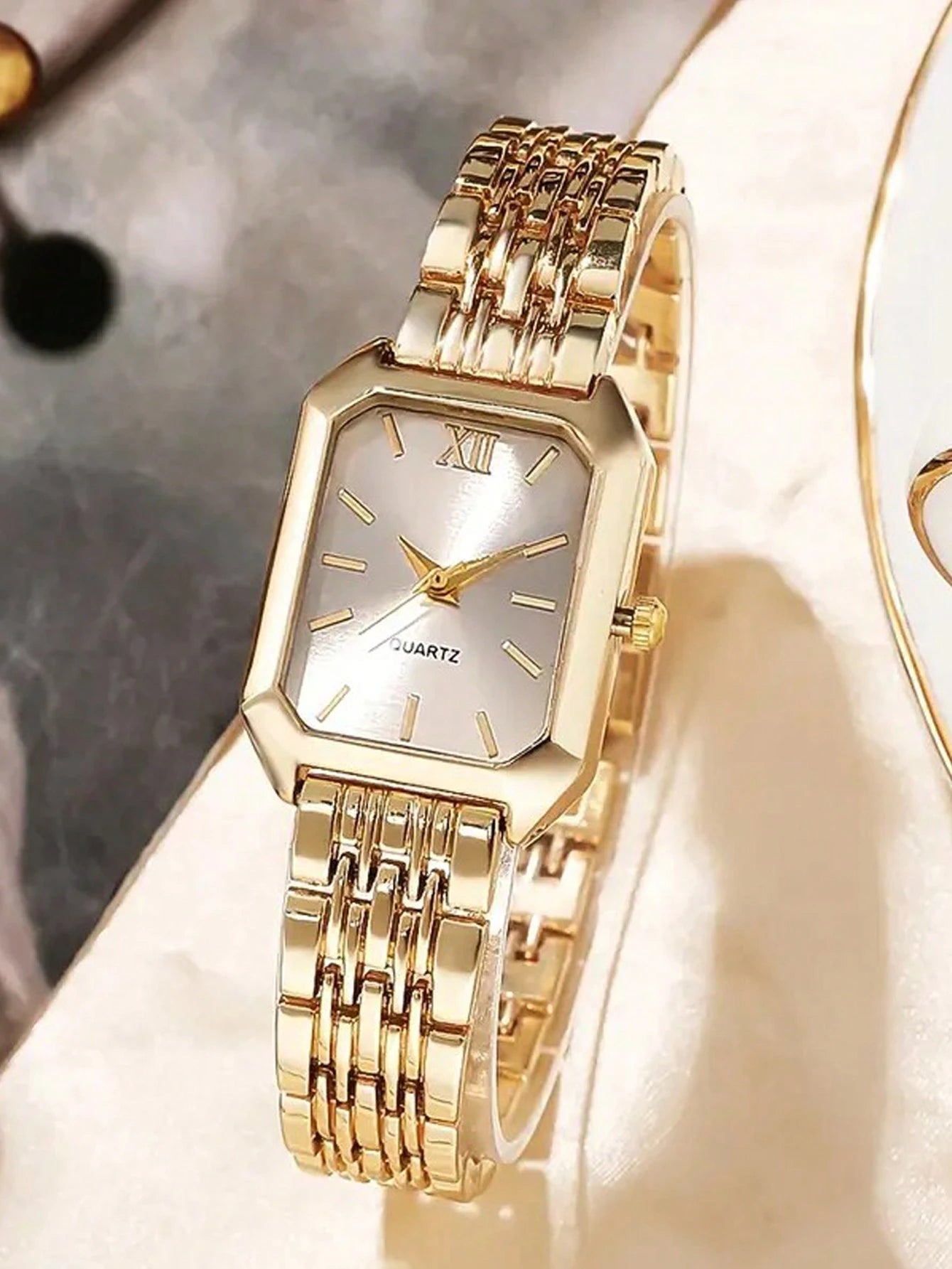 Luxe dameshorloge met roestvrijstalen band, zakelijk casual chique vierkant quartz polshorloge
