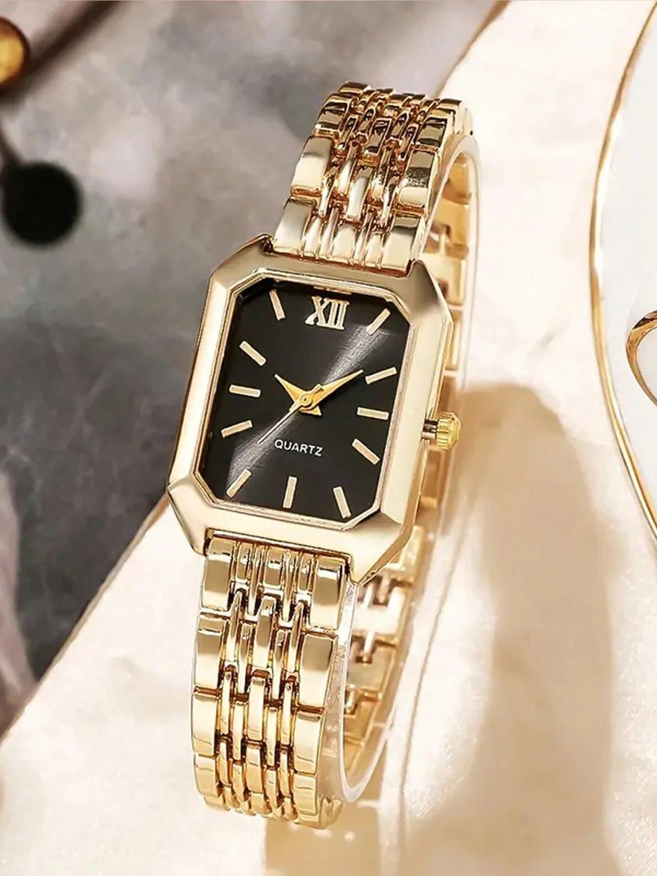 Luxe dameshorloge met roestvrijstalen band, zakelijk casual chique vierkant quartz polshorloge