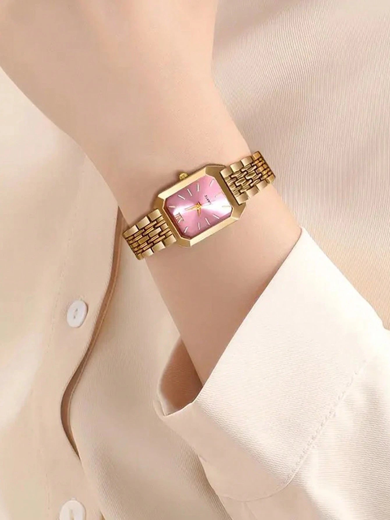 Luxe dameshorloge met roestvrijstalen band, zakelijk casual chique vierkant quartz polshorloge