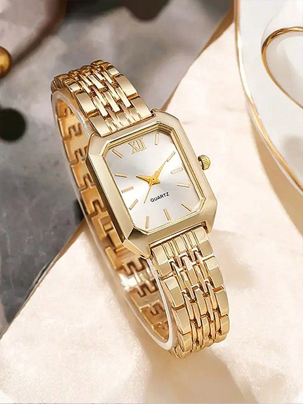 Luxe dameshorloge met roestvrijstalen band, zakelijk casual chique vierkant quartz polshorloge