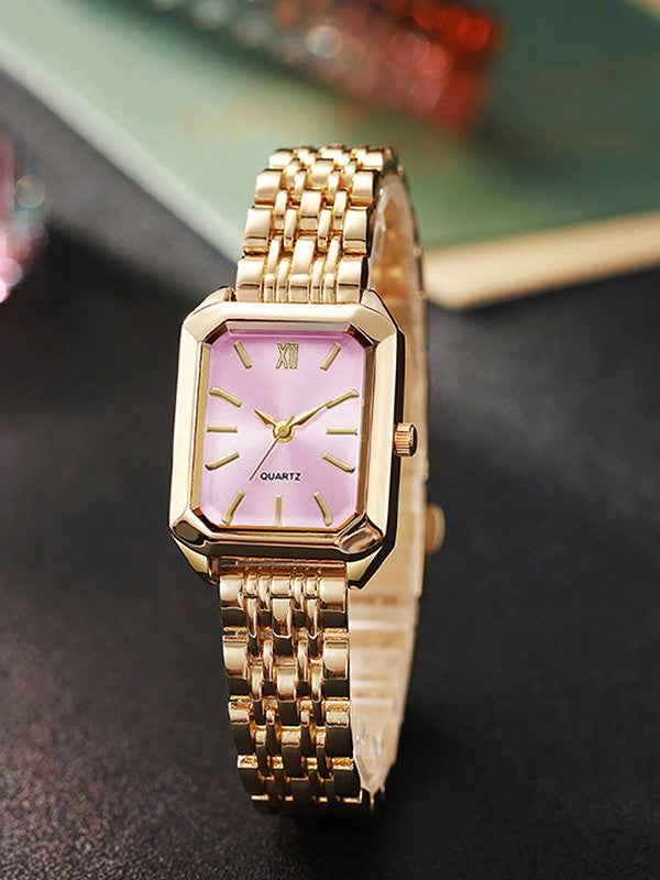 Luxe dameshorloge met roestvrijstalen band, zakelijk casual chique vierkant quartz polshorloge