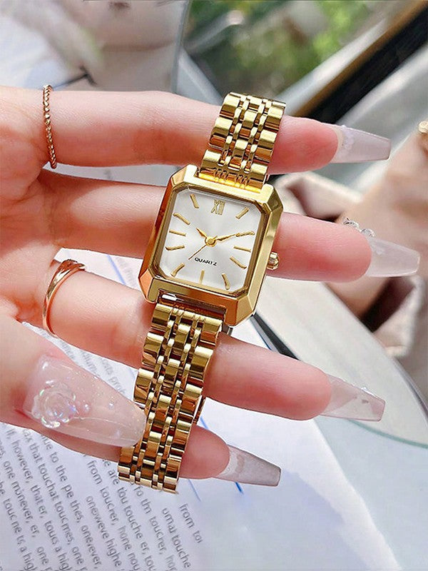 Luxe dameshorloge met roestvrijstalen band, zakelijk casual chique vierkant quartz polshorloge