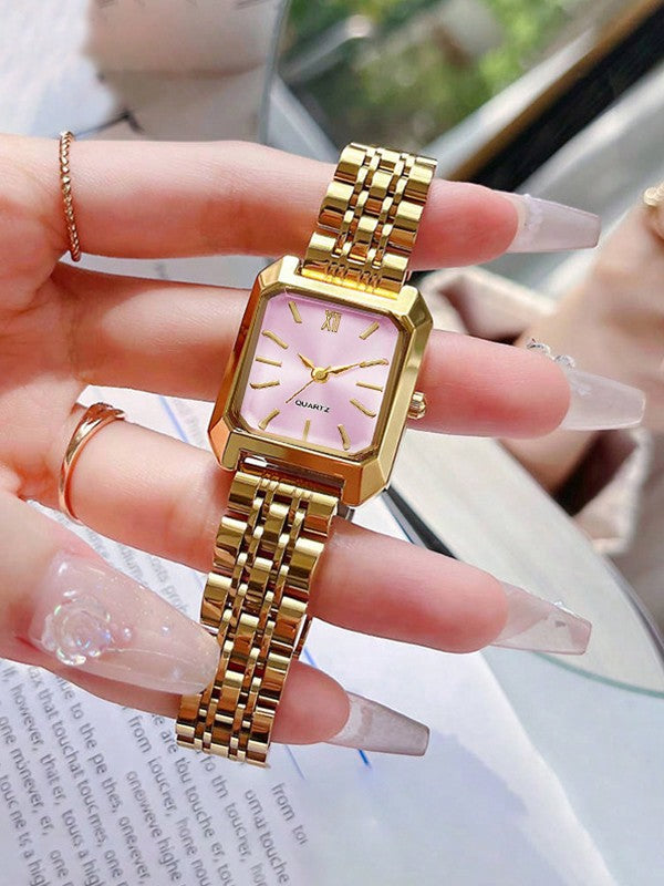 Luxe dameshorloge met roestvrijstalen band, zakelijk casual chique vierkant quartz polshorloge